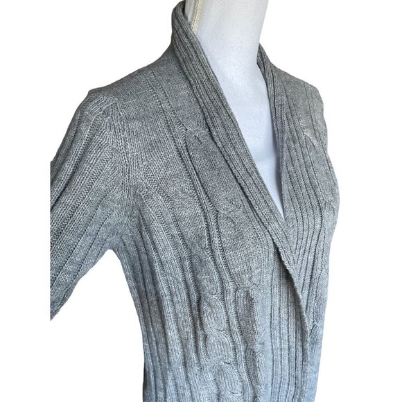 Jason Maxwell Sweater Cardigan Women's Gray Size Large Cable Knit Open Front - Picture 3 of 11